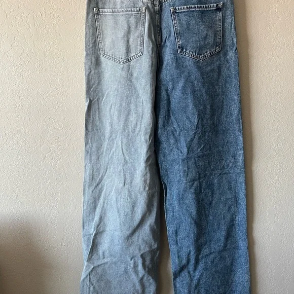 Shein, Women’s Two Tone Blue Distressed Wide Leg Jeans High Rise, Size L - Picture 5 of 7